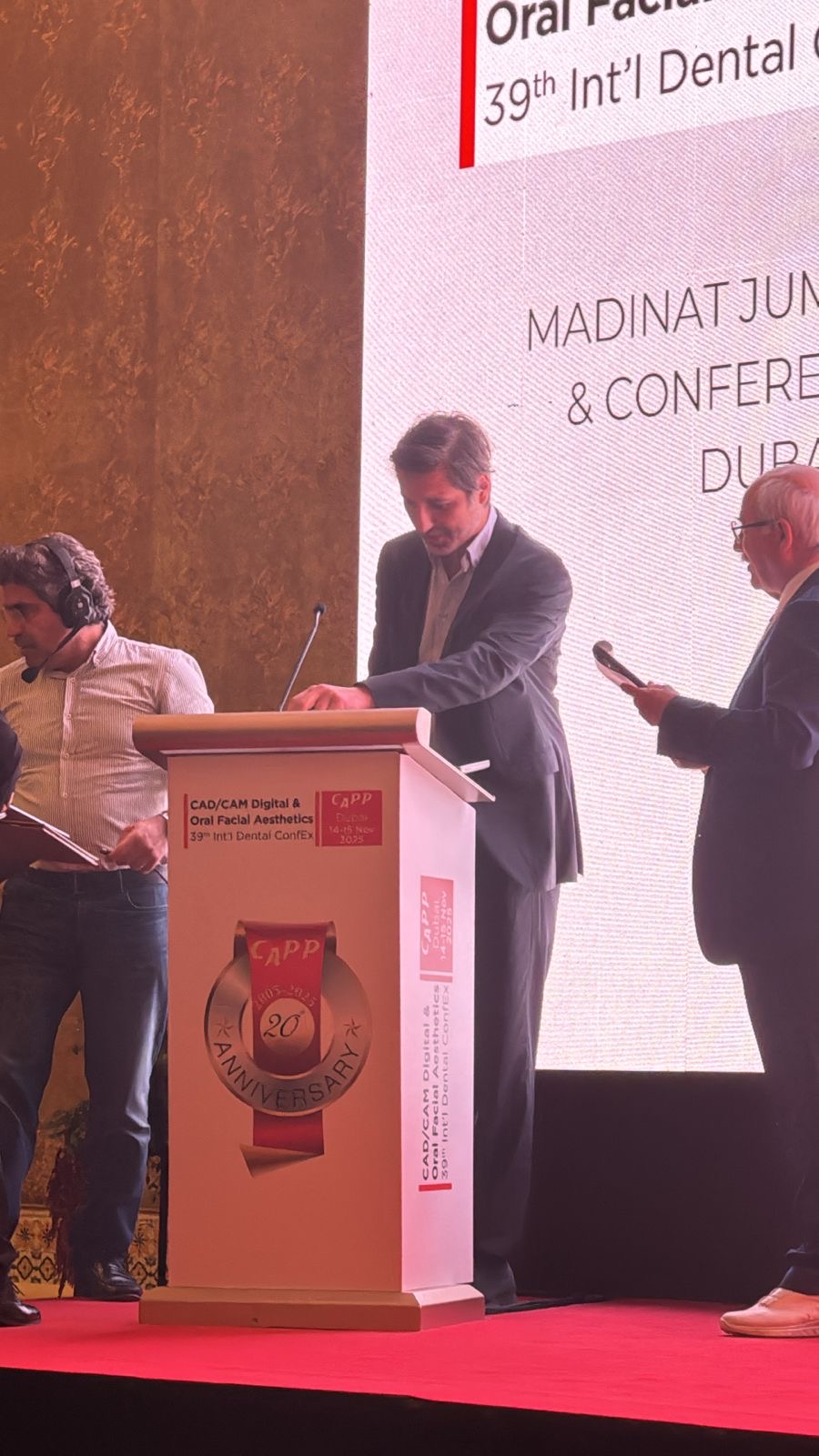 Dr. Succaria on the podium at the CAPP CAD/CAM Digital & Oral Facial Aesthetics 39th International Dental ConfEx, Madinat Jumeirah, Dubai